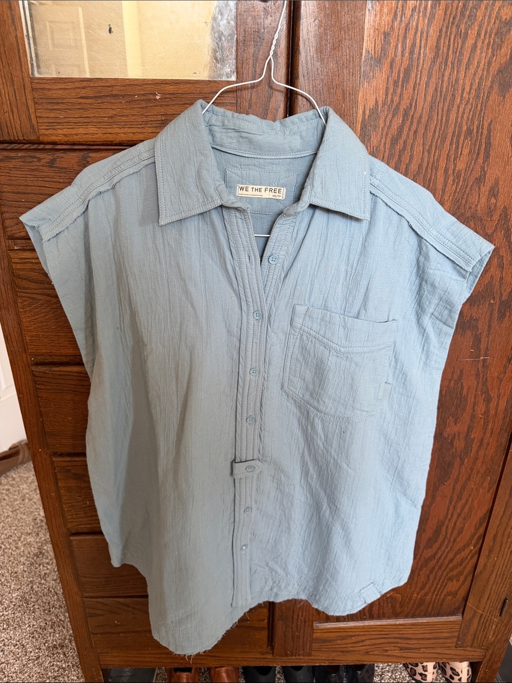 We The Free Dusty Blue Short Sleeve Button-Down Shirt